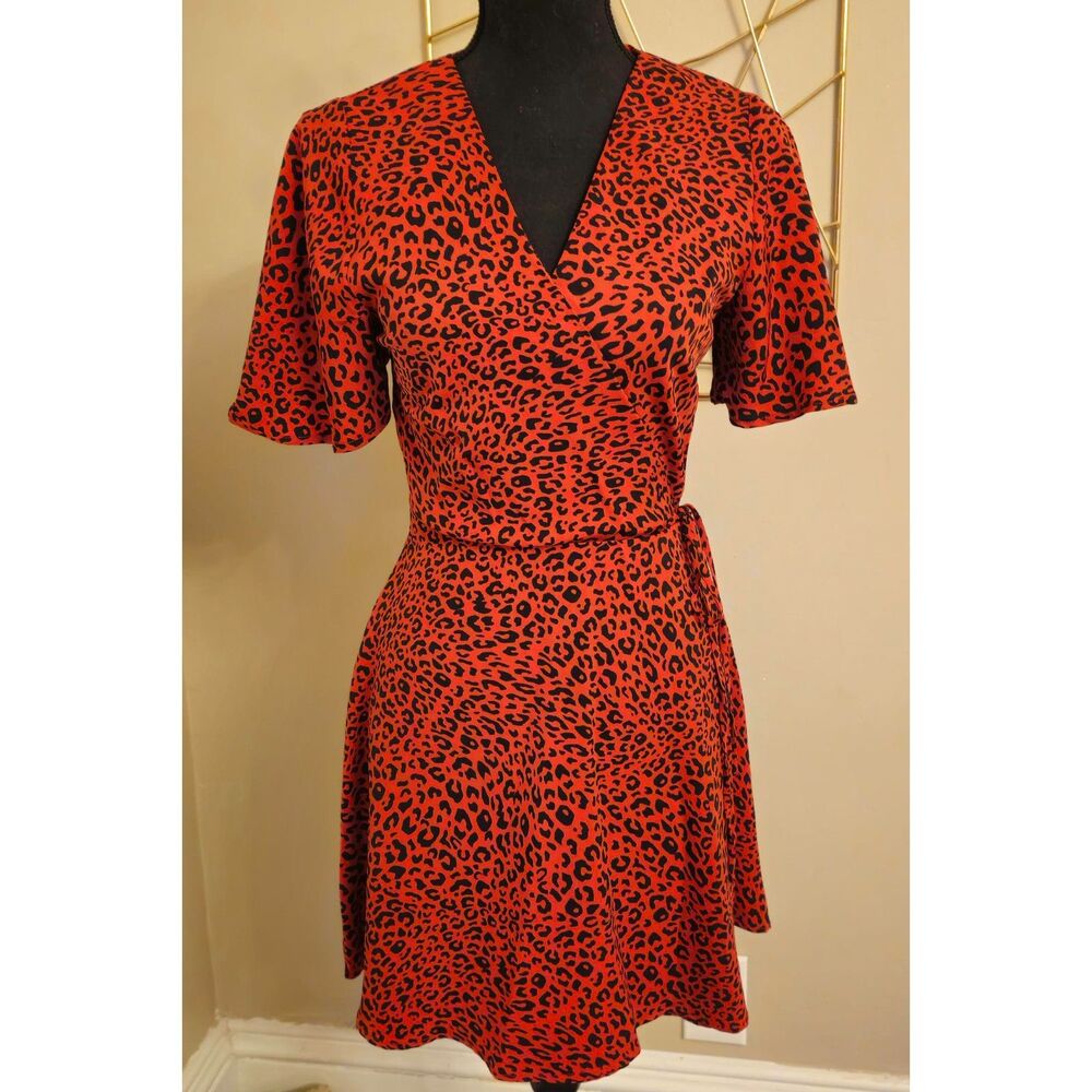 Bold Red & Black Faux Wrap Dress-Sz Small